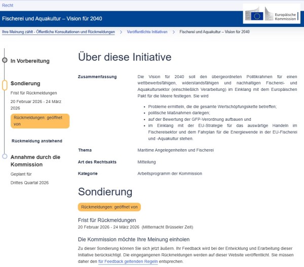 Stellungnahme des VDBA zur &ouml;ffentlichen Konsultation &bdquo;Vision 2040 f&uuml;r Fischerei und Aquakultur&ldquo;